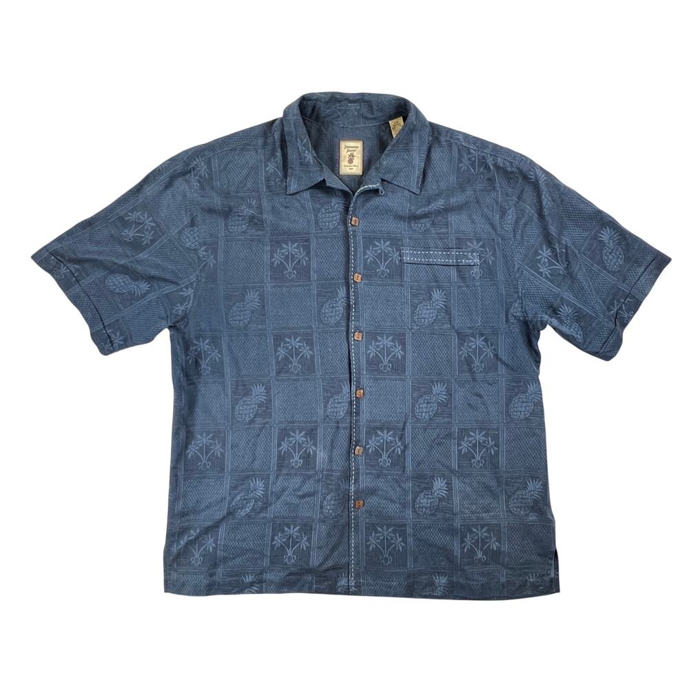 Jamaica Jaxx Camp Shirt 100% Silk Jacquard‎ Blue Tropical Mens L